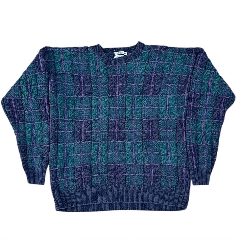 Vintage Plaid Sweater in Blue and Green
